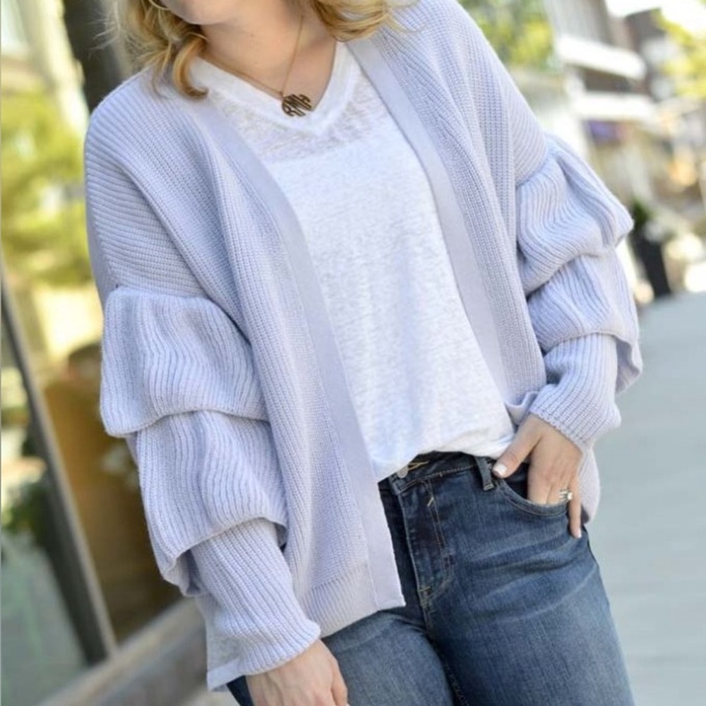 Topshop Lilac Ruffle Sleeve Cardigan